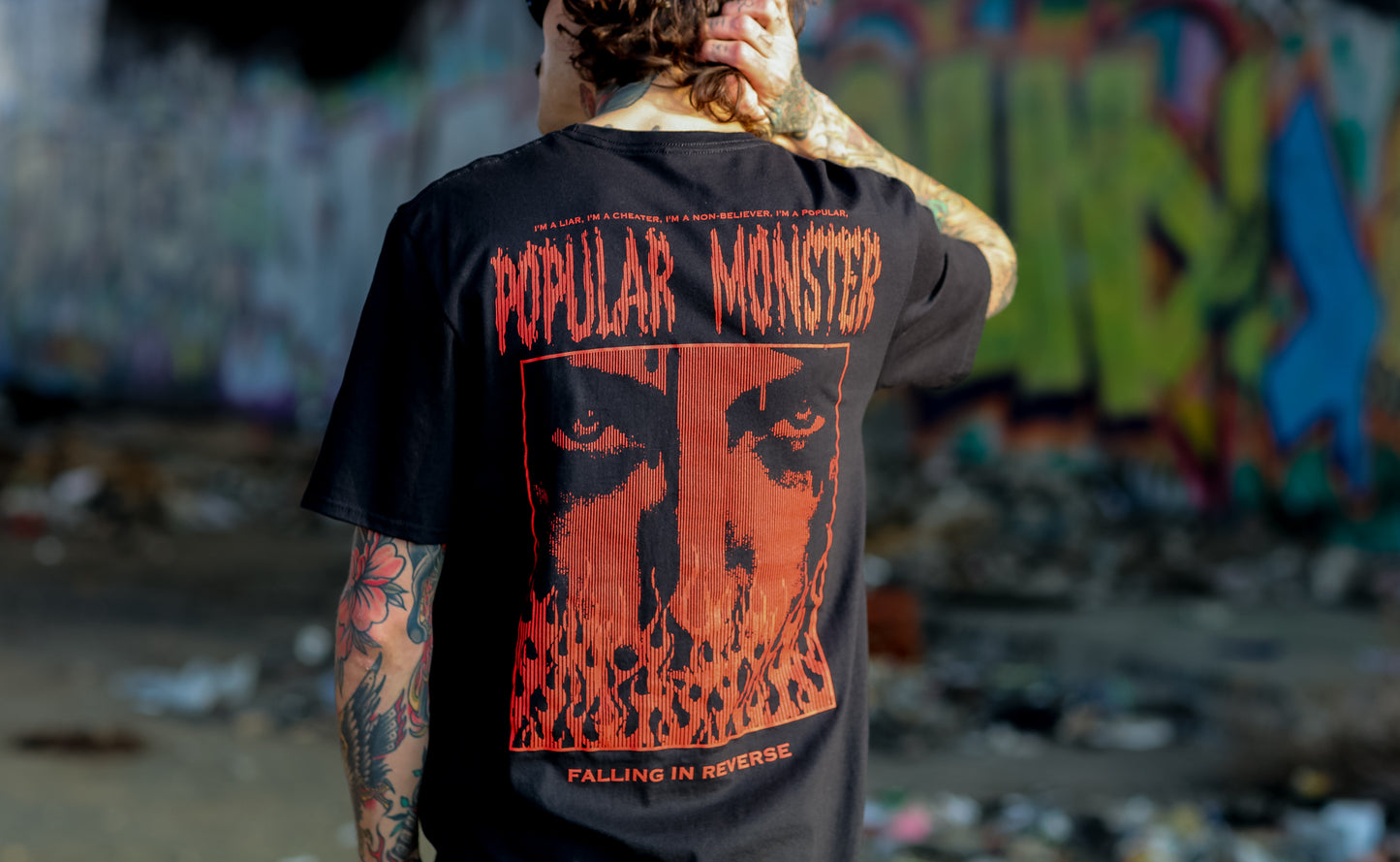 Popular Monster Flames T-Shirt (Black)